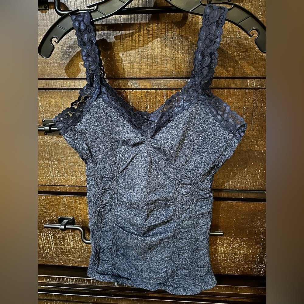 M. Rena Dark Blue Camisole Tank with Lace Detail